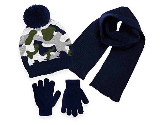 Boys Knit Hat, Scarf And Gloves Set